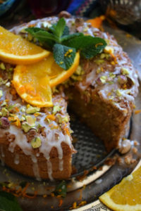 Tunisian Orange and Almond Cake on a tray.