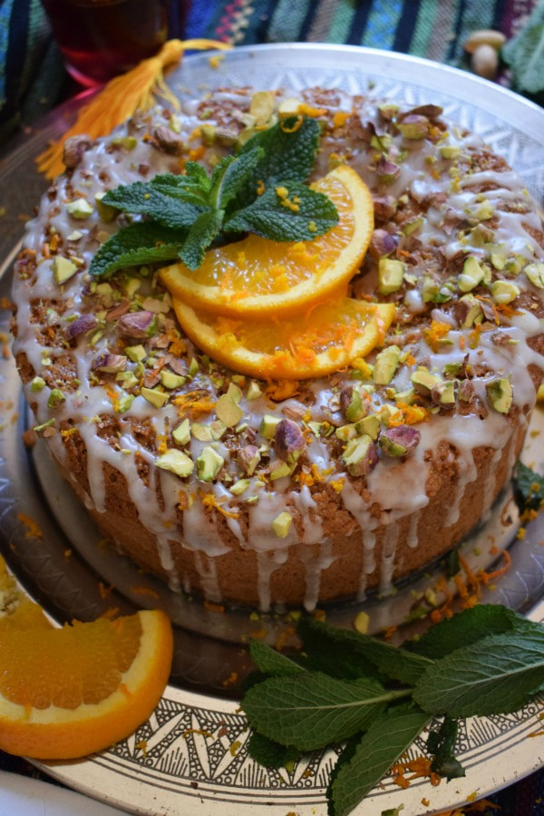 A beautiful decorated Tunisian Orange Cake.