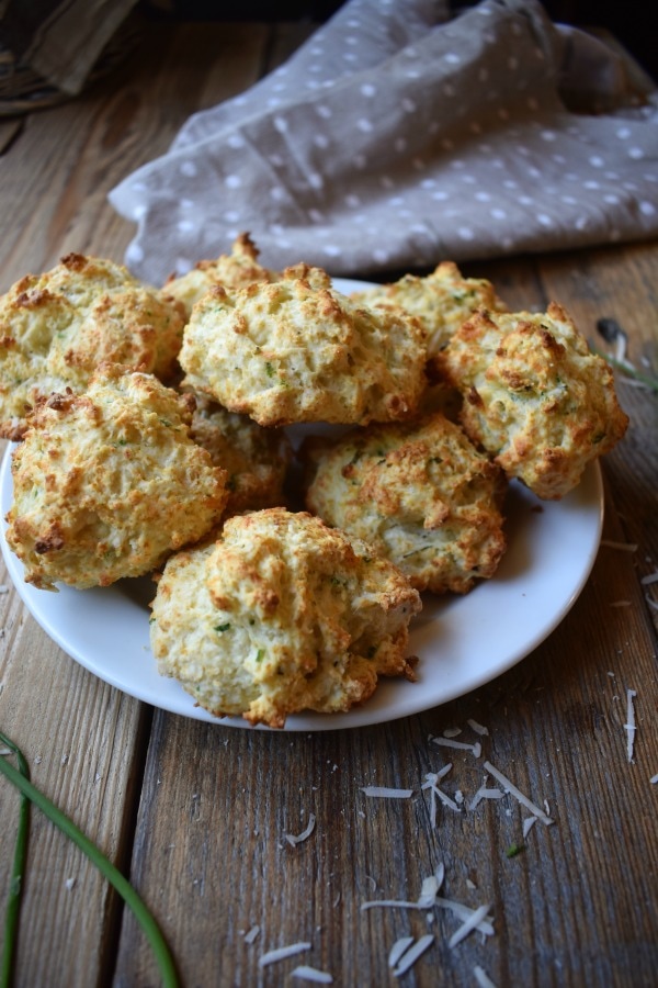 parmesan & chive biscuits on a white plate