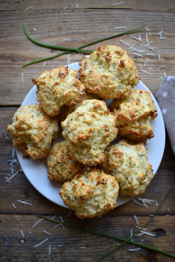 over head view of eh parmesan & chive biscuits