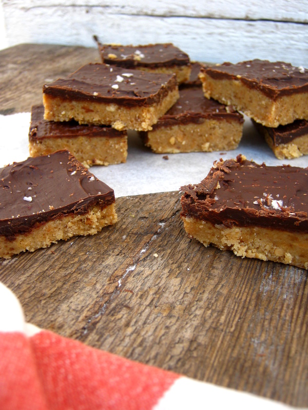 no bake peanut butter squares on a  wooden table