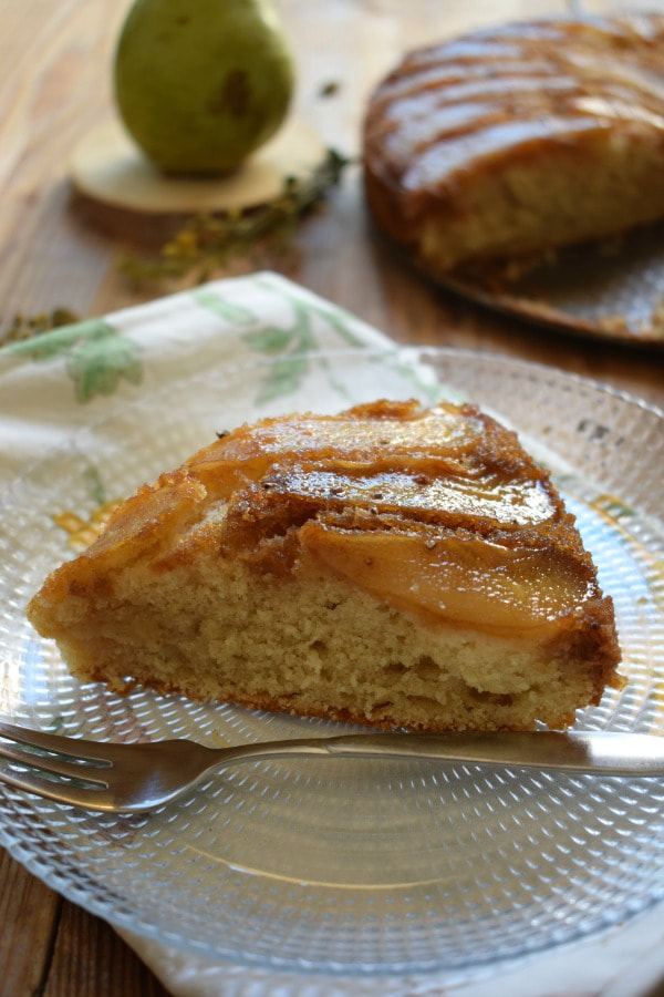 Pear and Cardamom Cake on a plate