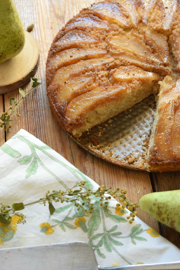 Close up view of  the Pear and Cardamom Cake