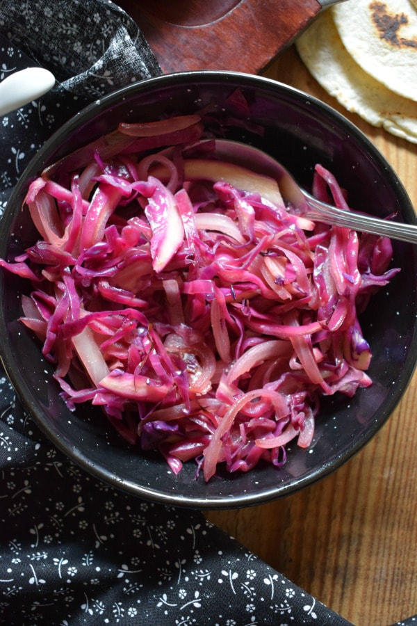 red cabbage in a black bowl