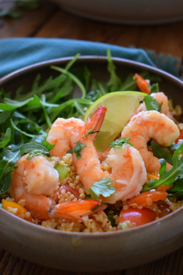 shrimp and quinoa salad close up