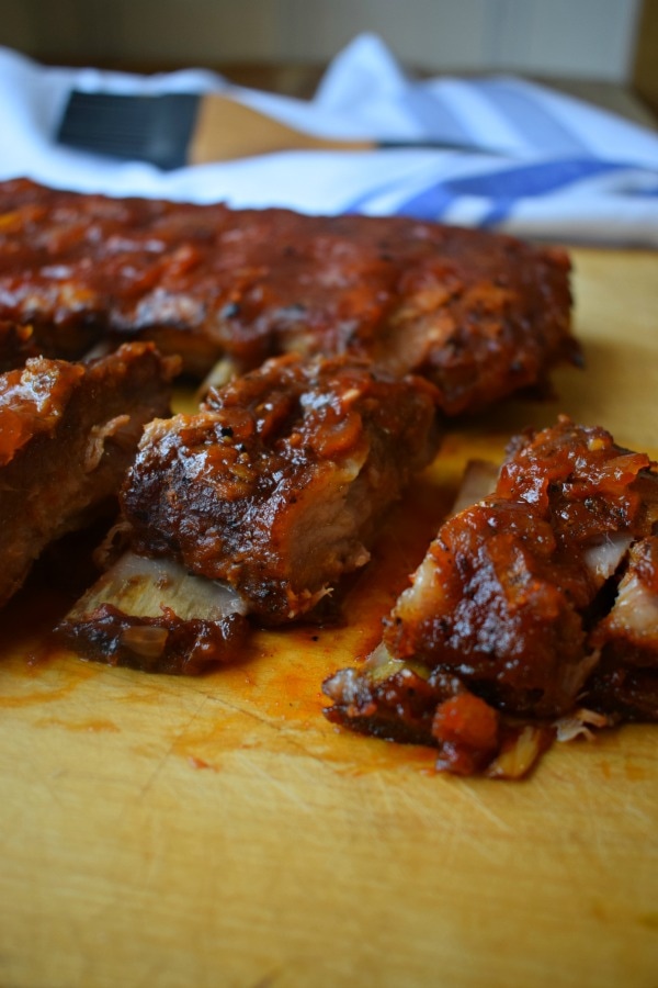 close up of the dry rub barbecue ribs