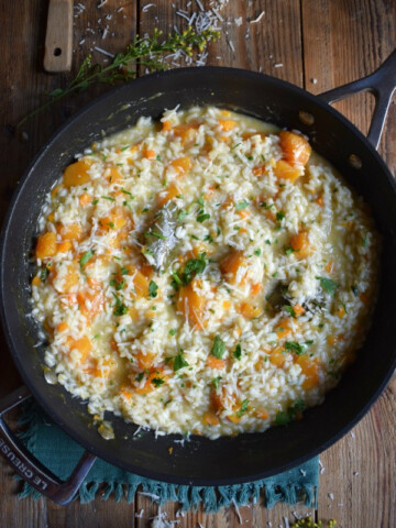 over head view of the butternut squash risotto