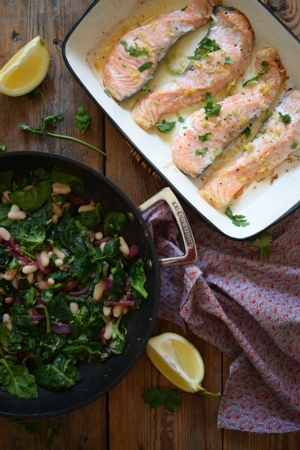 lemon salmon with sauteed spinach and cannelloni beans
31 dinners under 500 caloires