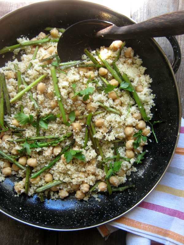 over head view of the sauteed wild asparagus couscous