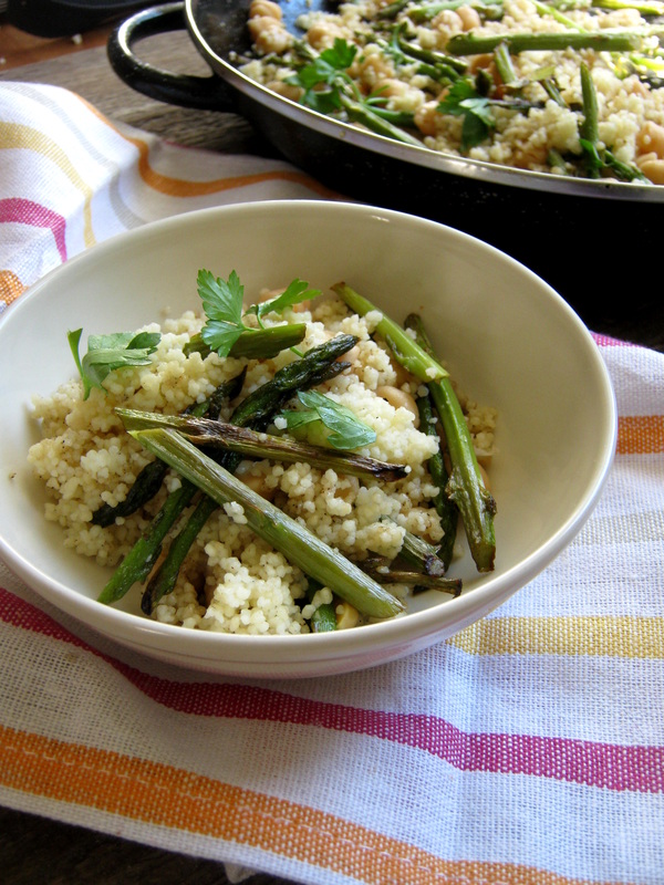 close up of the sauteed wild asparagus couscous