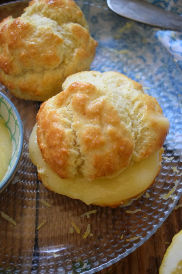 lemon curd filled scones on a plate