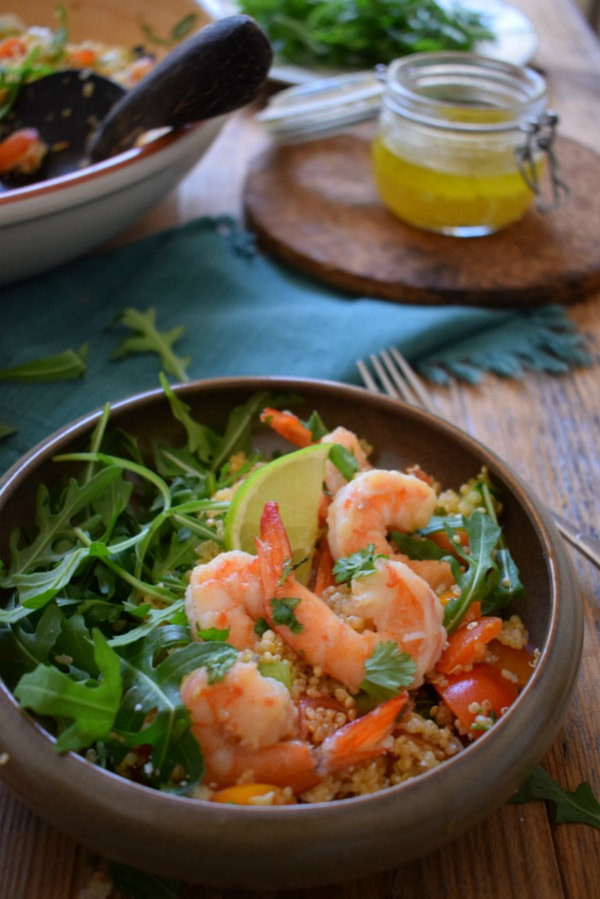 the honey garlic shrimp and quinoa salad