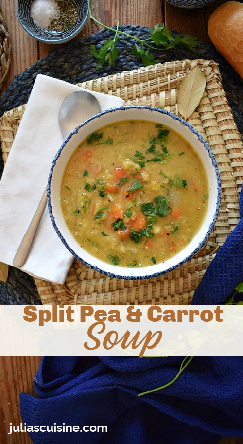 pin image of the split pea and carrot soup