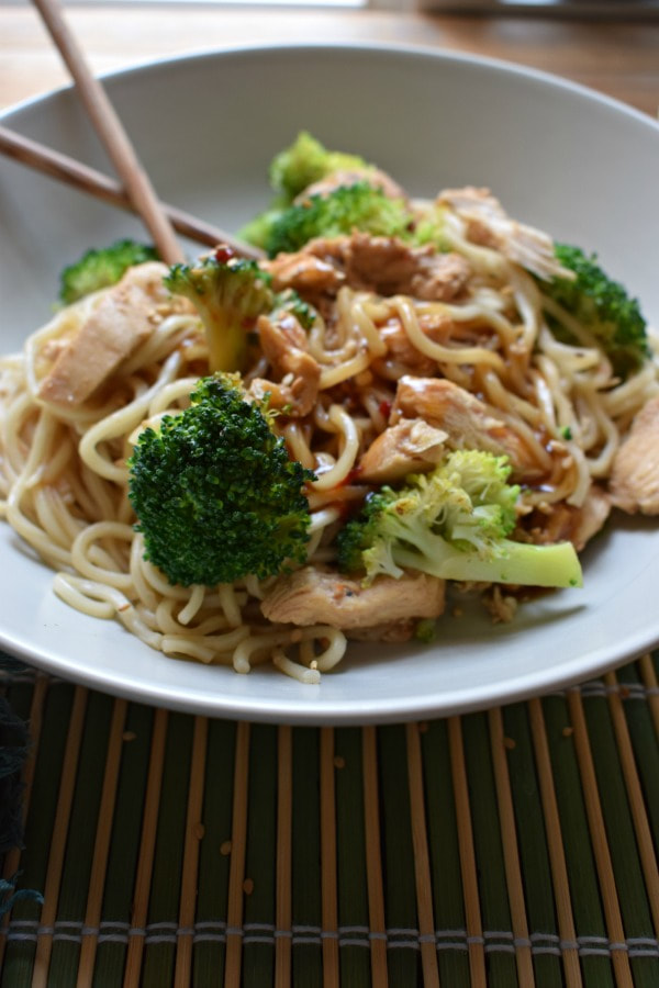 close up of the Chicken & Broccoli Noodle Stir Fry