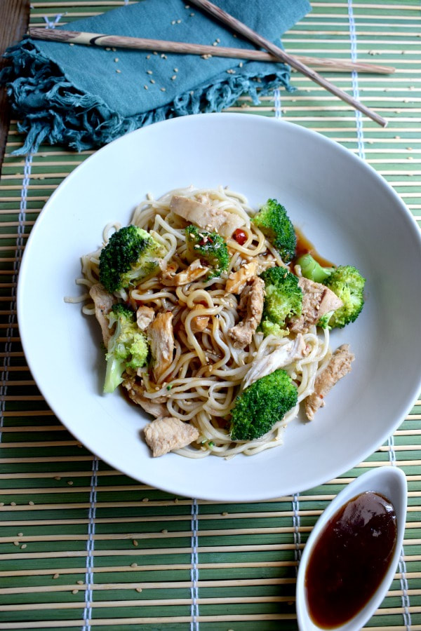 over head view of the Chicken & Broccoli Noodle Stir Fry