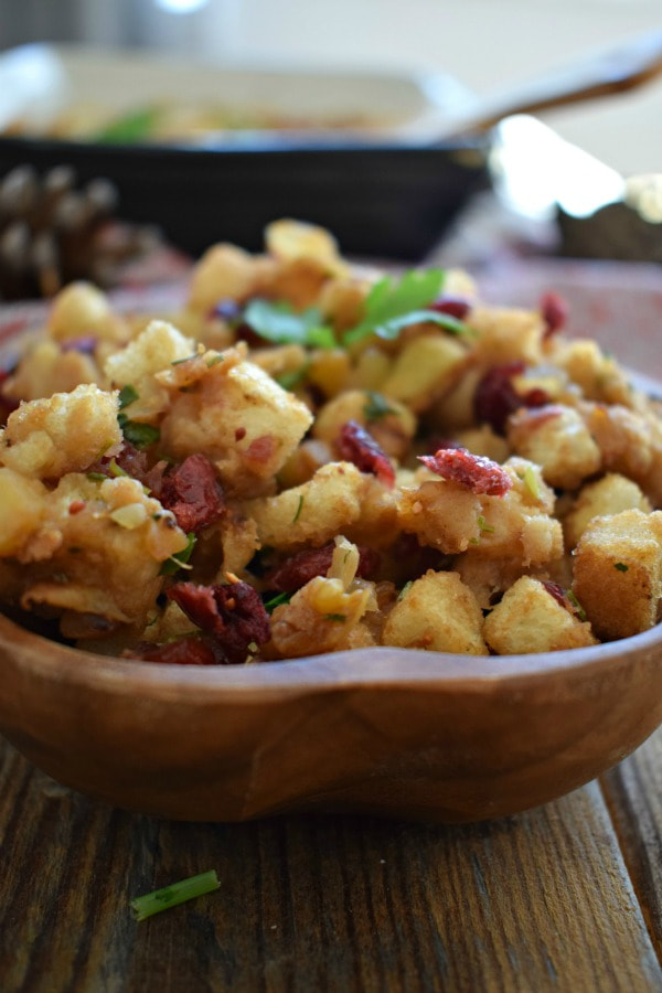 close up of cranberry and apple stuffing