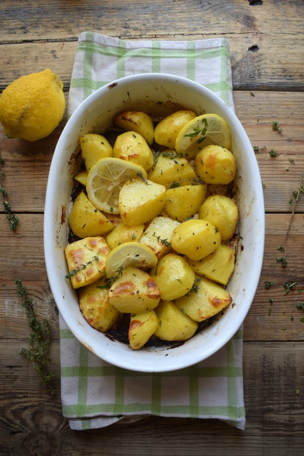 over head view of the Thyme & Lemon Roasted Potatoes