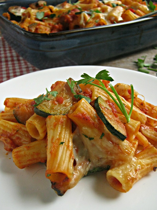 close up of the Tomato & Zucchini Oven Baked Pasta