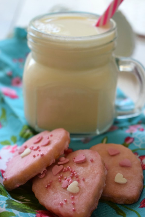 valentine's Day cookies and a glass of milk