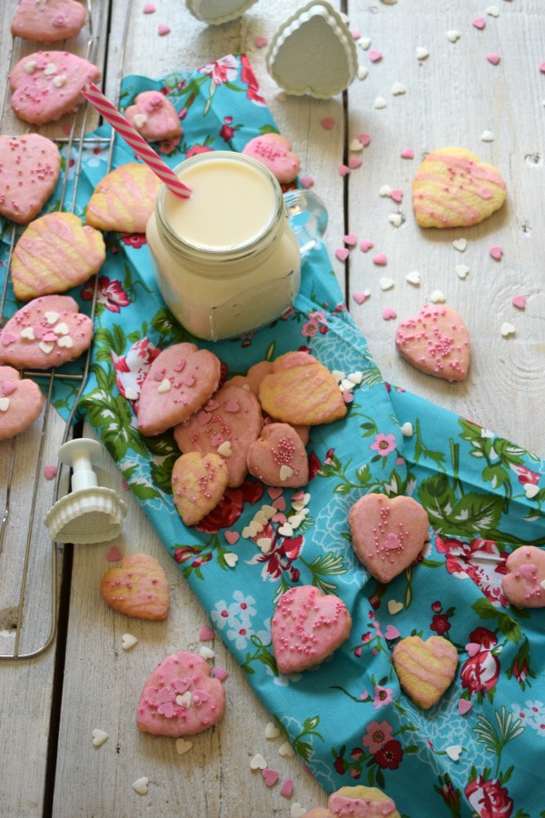 valentine's day cookies and a glass of milk