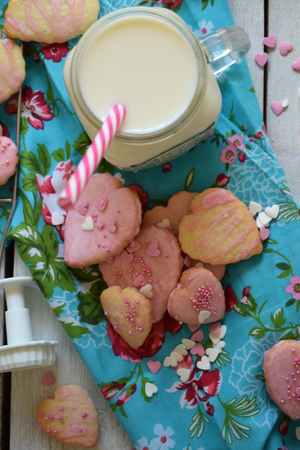 sweetheart cookies and a glass of milk