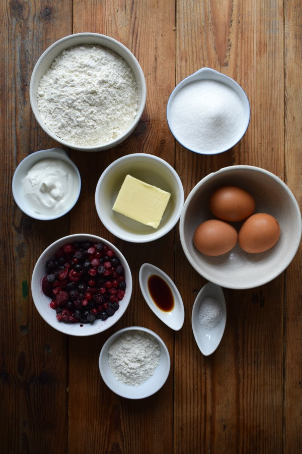 Ingredients to make the Very Berry Loaf Cake