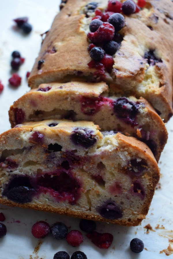 Close up of the Very Berry Loaf Cake