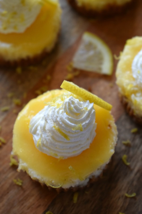 close up of mini lemon cheesecakes