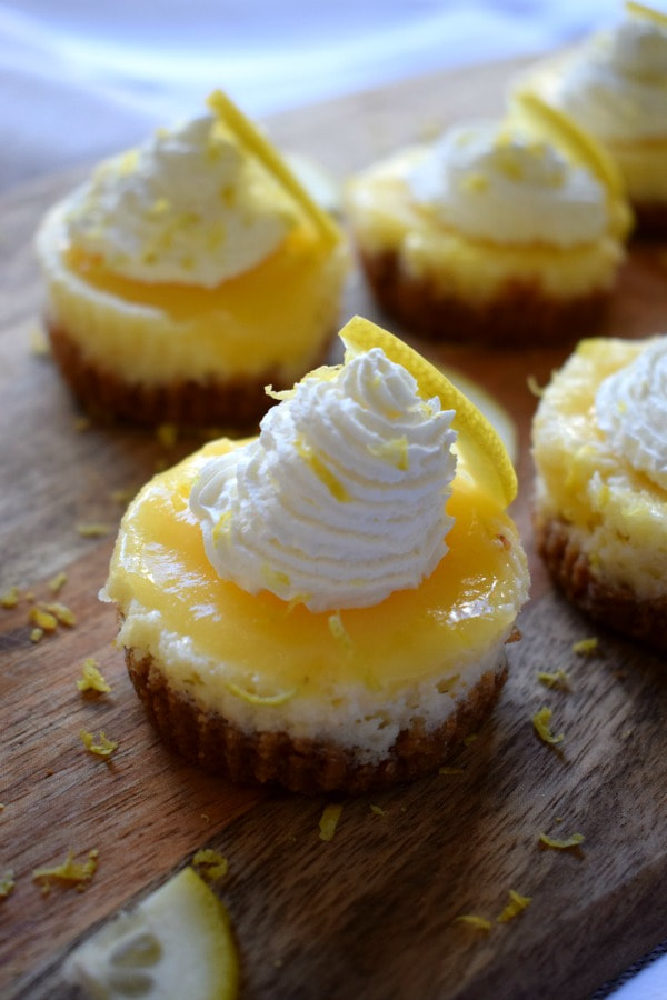 Mini Lemon Cheesecakes on a serving platter
