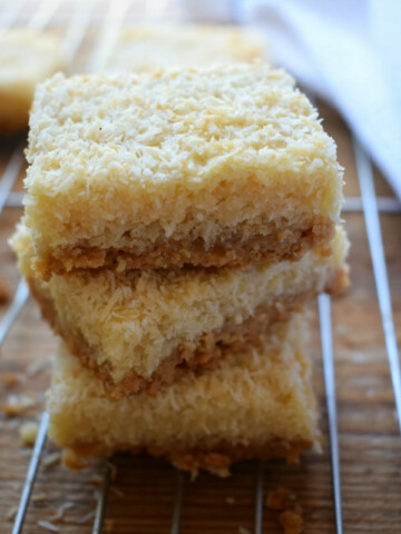 A stack of chewy coconut bars.