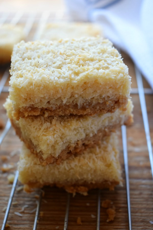 A stack of chewy coconut bars.