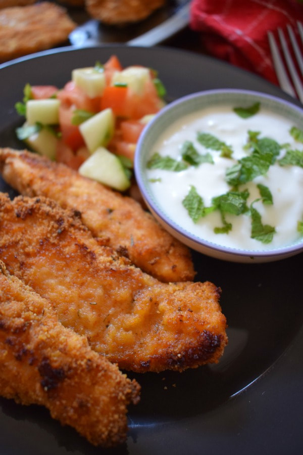Cajun chicken tenders with a dip on the side.