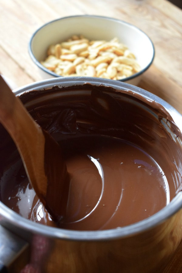 Melted chocolate and peanuts