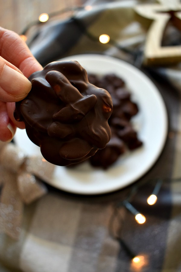 cluse up of a chocolate peanut cluster