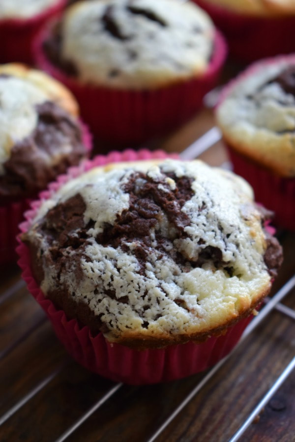 Close up of the Chocolate Cream Cheese Muffins