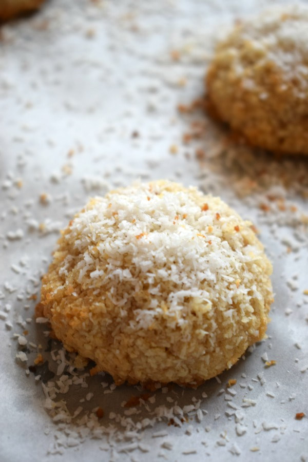 close up of the coconut oatmeal mound cookies