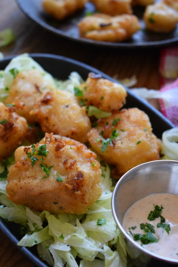 close up of the crispy cod nuggets