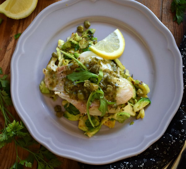 Cod Piccada with Sauteed Brussel Sprouts - Julia's Cuisine