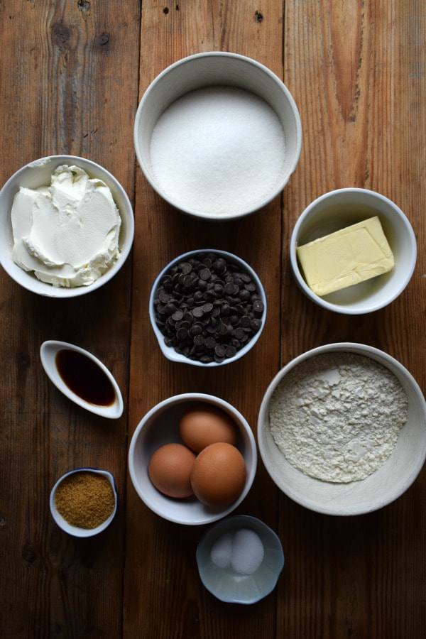Ingredients to make the Cream Cheese Chocolate Chip Squares