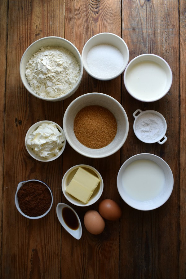Ingredients to make the Chocolate Cream Cheese Muffins