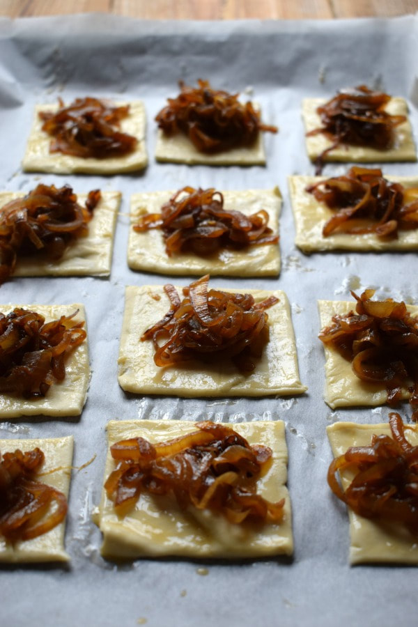 caramelized onions on puff pastry