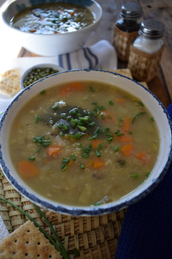 Green Lentil and Quinoa Soup in a bowl