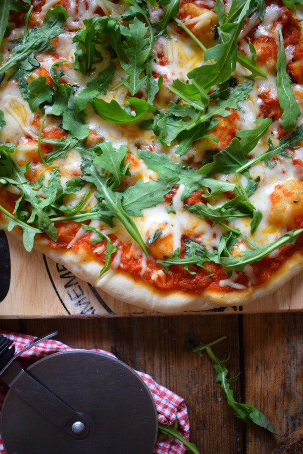 close up of the Arugula & Basil Grilled Pizza