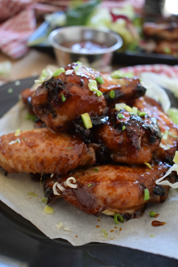 close up of the sticky honey garlic wings