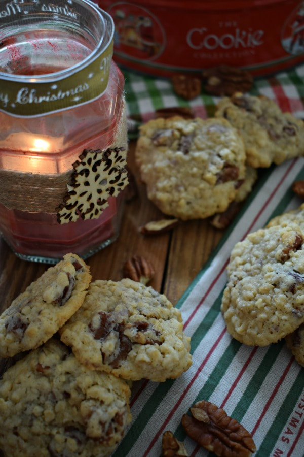 pecan oatmeal cookies with a candle