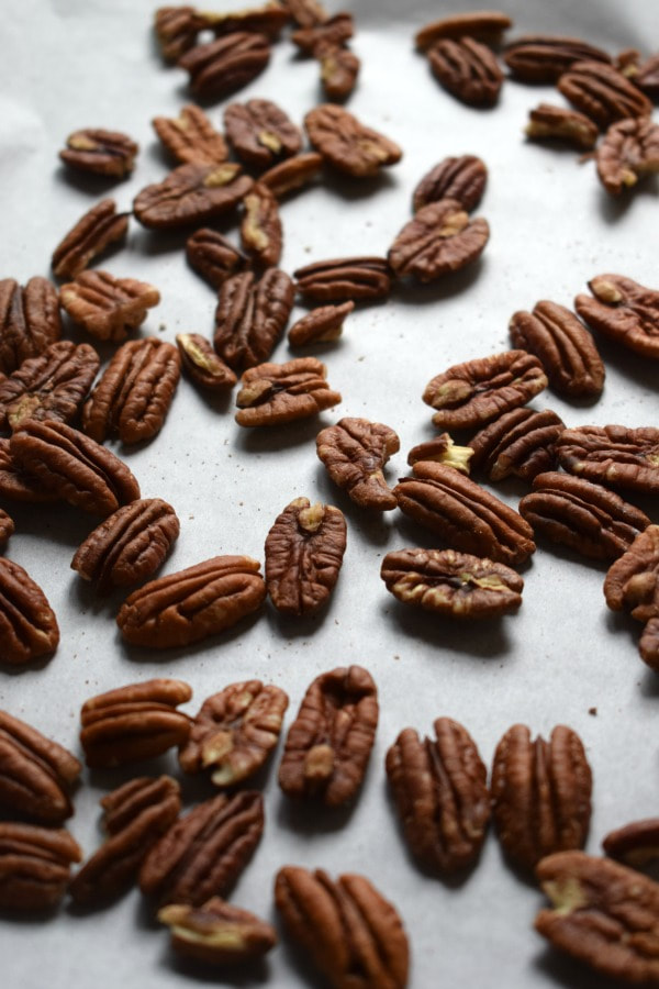 Pecans on a baking tray