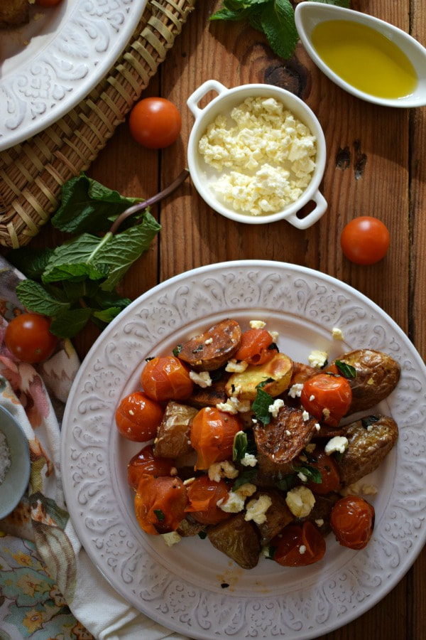 Roasted Potato and Cherry Tomato Salad table setting