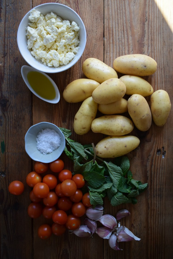 Ingredients to make the Roasted Potato and Cherry Tomato Salad