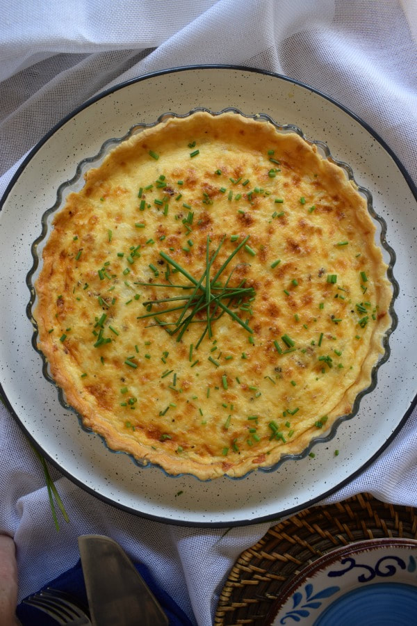 overhead view of the bacon and onion quiche