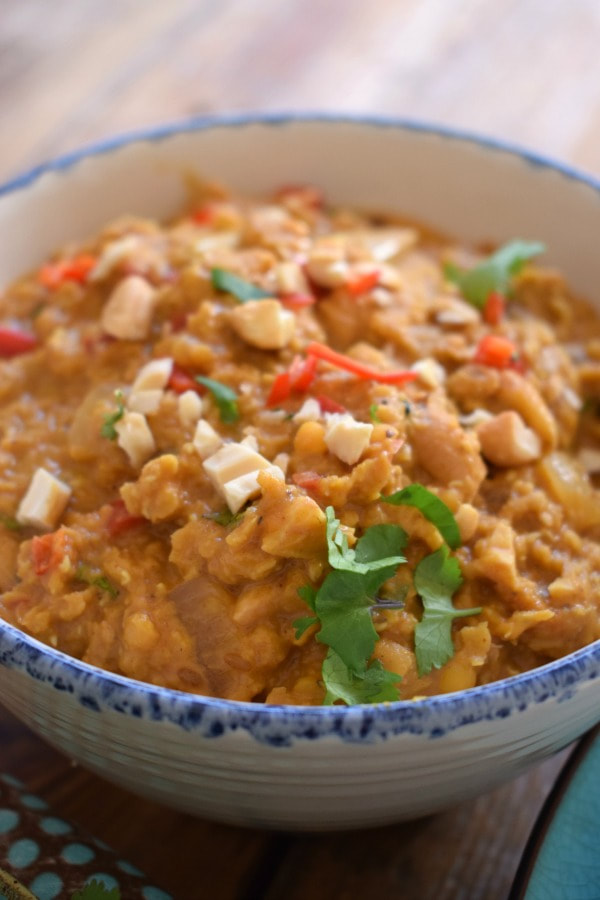 close up of the red lentil curry